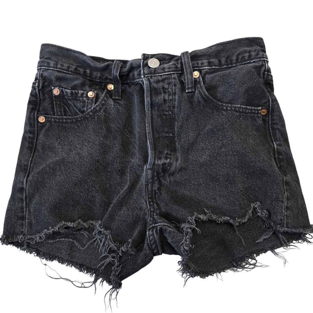 Levis 501 Womens W25 Black Distressed Cutoff Shorts High Rise Denim